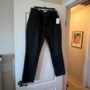 Good American Black Wash Straight Leg Jeans